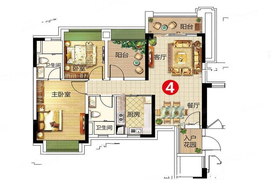 宏宇景裕豪园3室2厅2卫88㎡户型图