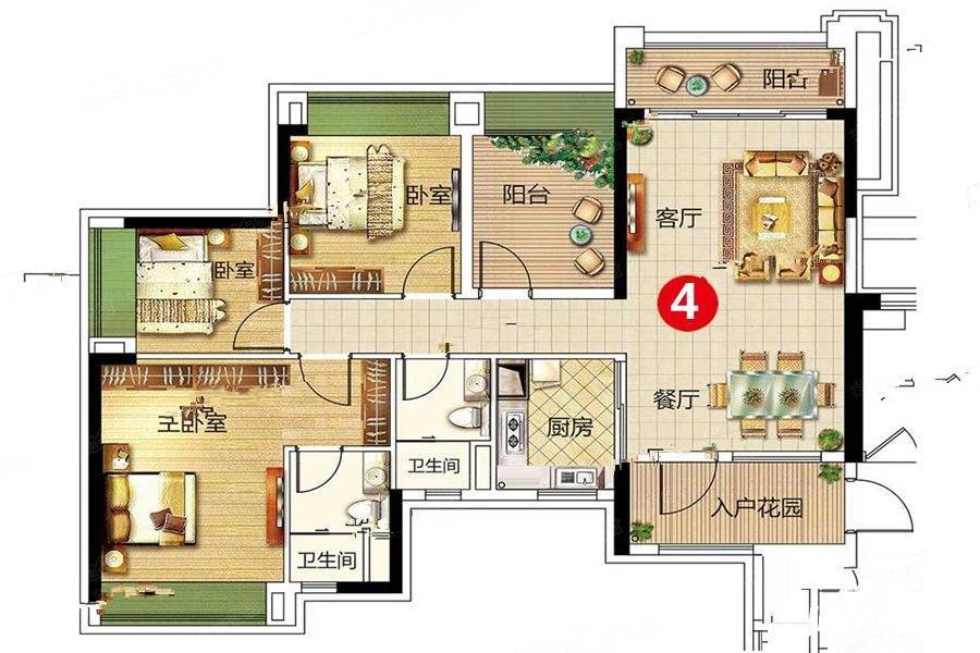 宏宇景裕豪园4室2厅2卫116㎡户型图