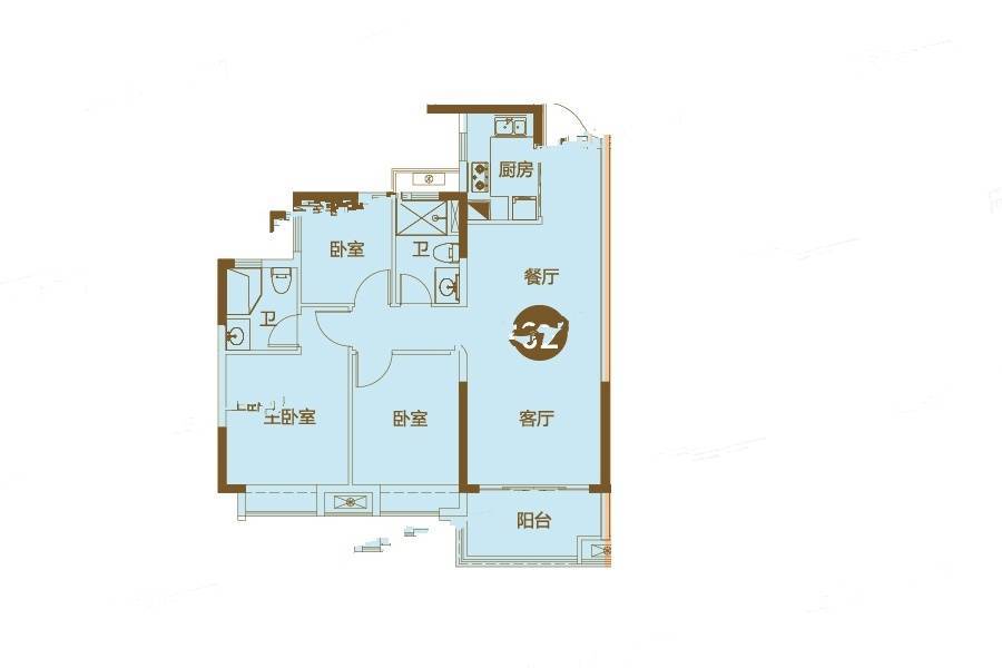 金地海逸悦江3室2厅2卫95㎡户型图