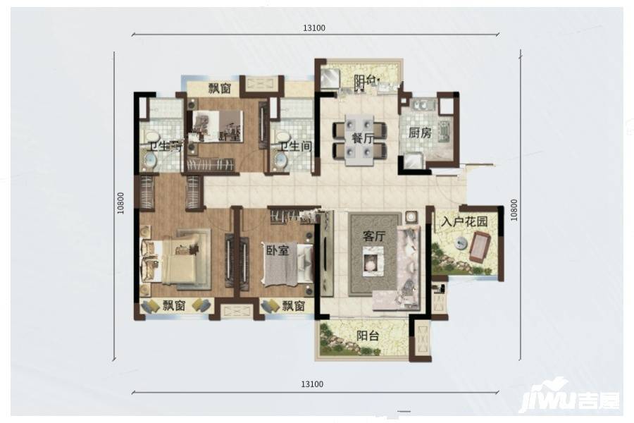 绿地熙江广场3室2厅2卫115㎡户型图