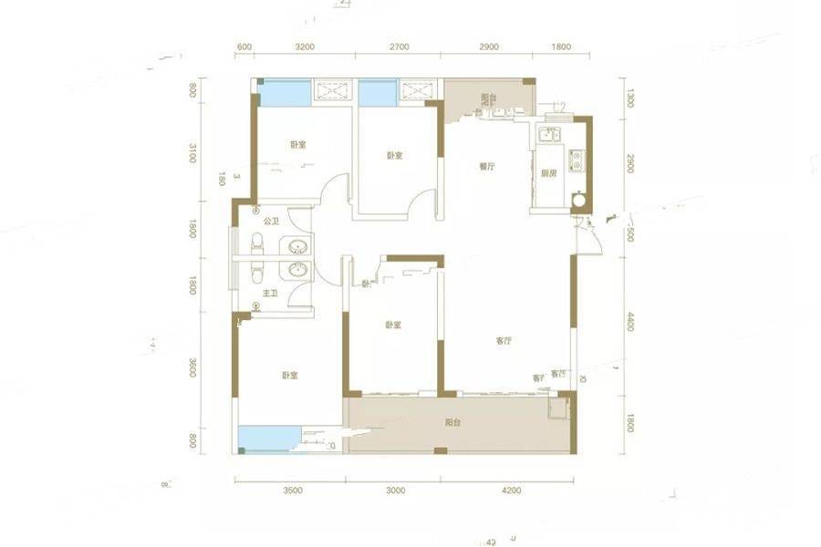 汇金孔雀湾4室2厅2卫134.6㎡户型图