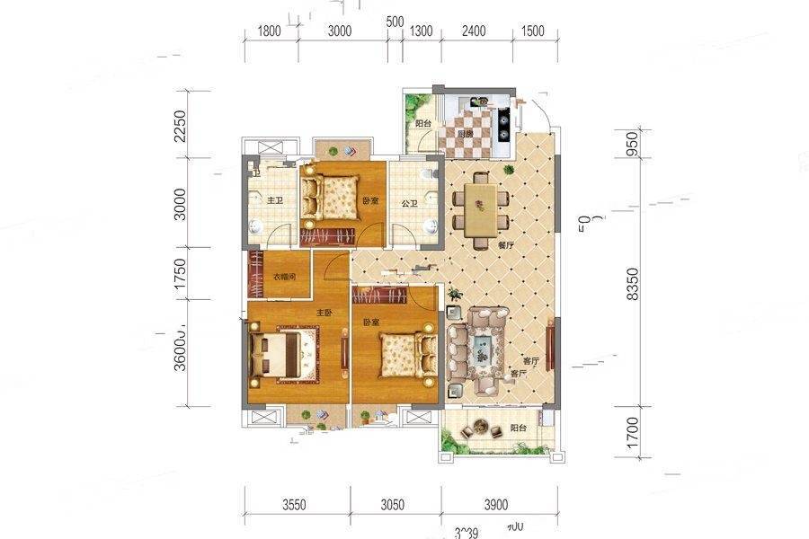 时代新城3室2厅2卫117.5㎡户型图