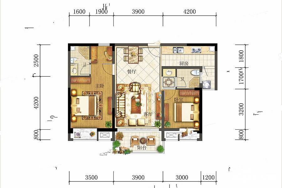 商都蓉江时代2室2厅2卫93㎡户型图