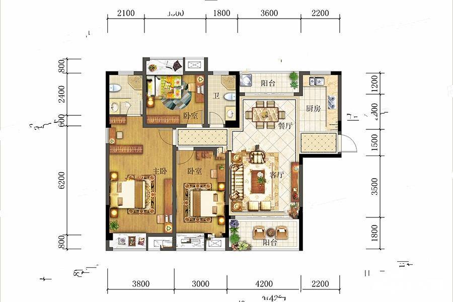 商都蓉江时代3室2厅2卫133㎡户型图