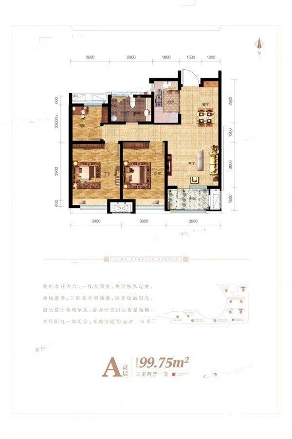 安联九都漫城一期3室2厅1卫99.8㎡户型图