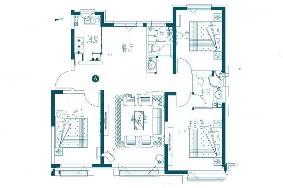 荣盛锦绣观邸3室2厅2卫128㎡户型图