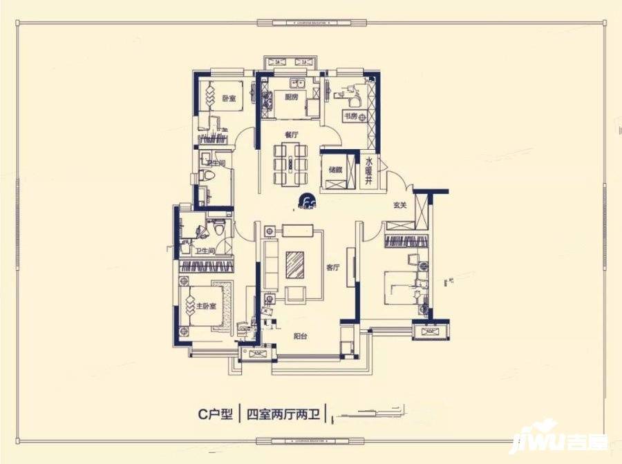 美的剑桥郡4室2厅2卫142㎡户型图