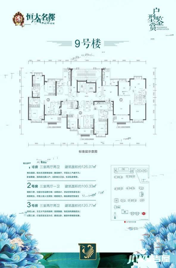 黄石恒大名都3室2厅1卫100.3㎡户型图