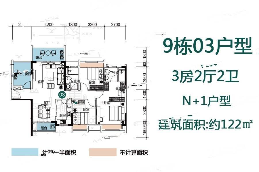 敏捷翡翠华府3室2厅2卫122㎡户型图