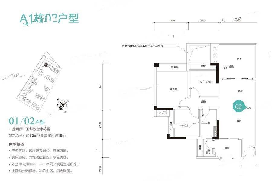 新熙花园3室2厅1卫75㎡户型图