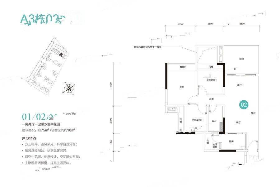 新熙花园3室2厅1卫75㎡户型图