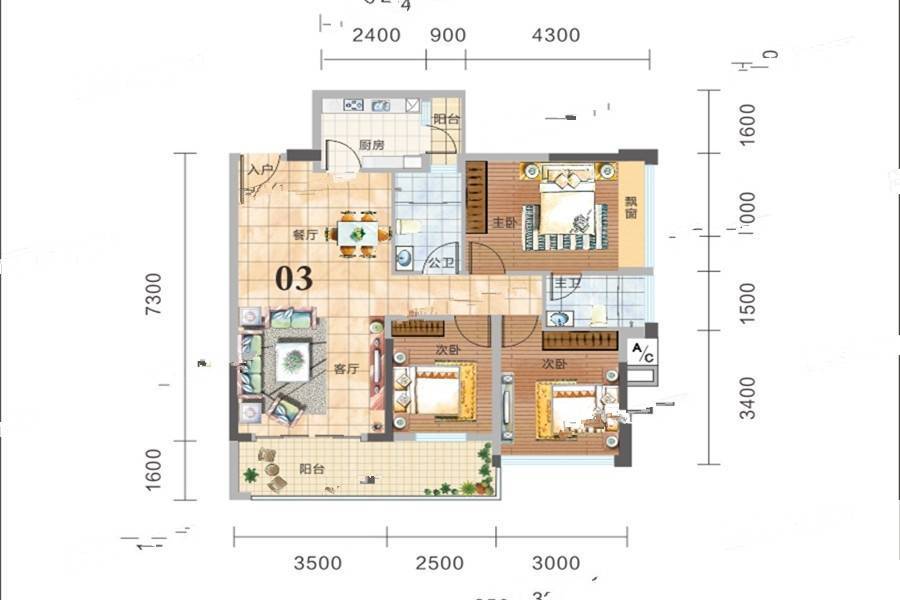 格林春天3室2厅2卫81㎡户型图