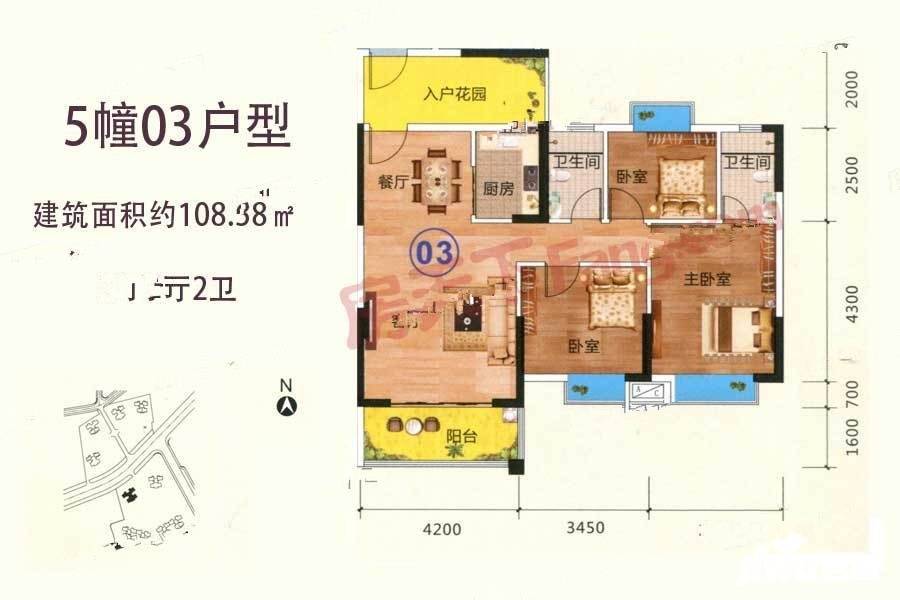 汇嘉南湾3室2厅2卫108.6㎡户型图