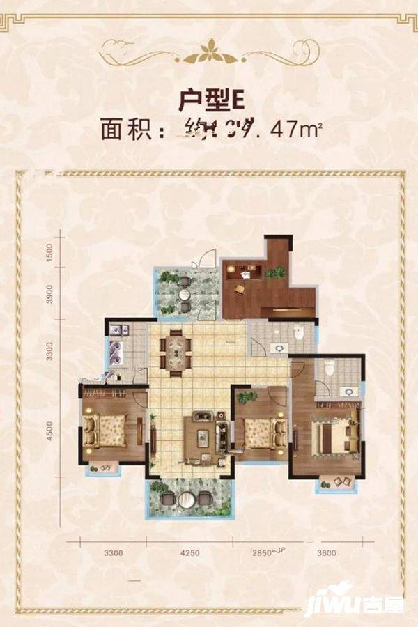 汉帝融城3室2厅2卫139.5㎡户型图