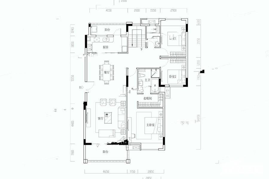 海伦堡海伦源筑3室2厅2卫156㎡户型图