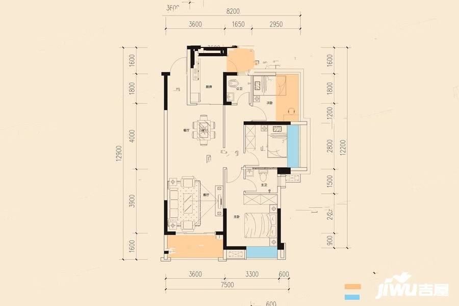 南国明珠五期3室2厅2卫99㎡户型图