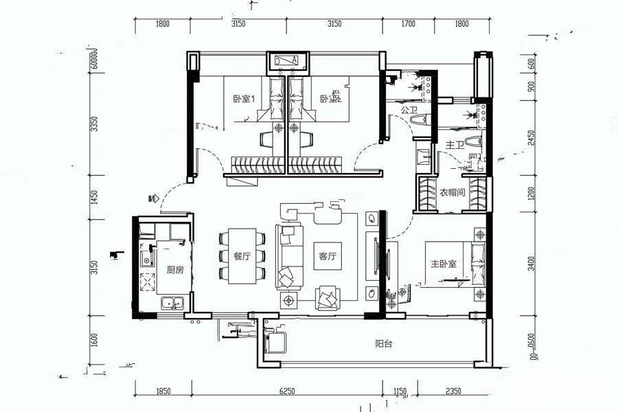 海伦堡海伦源筑3室2厅2卫110㎡户型图