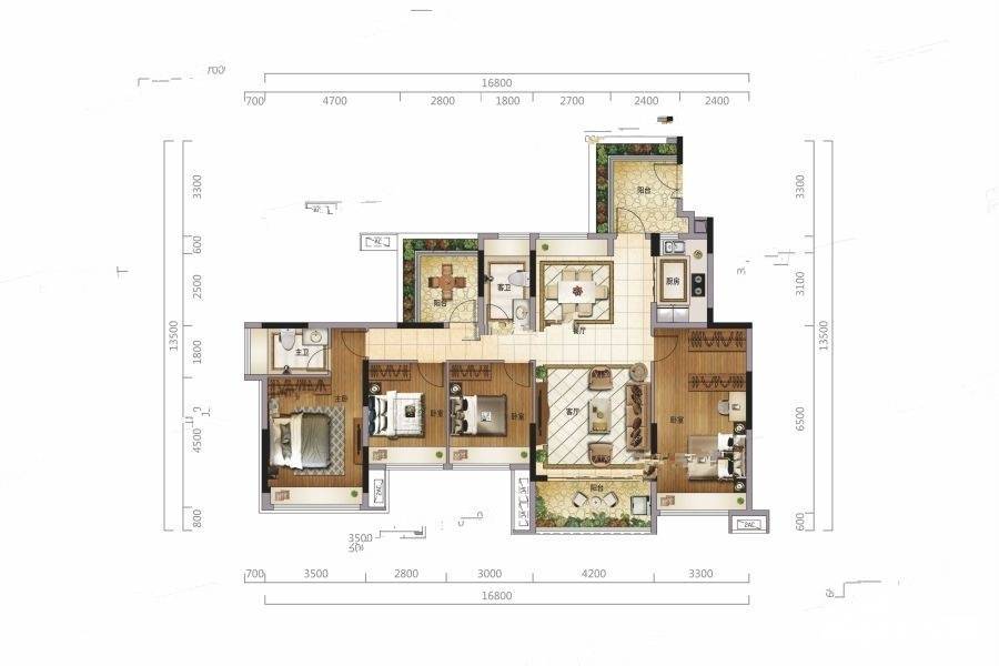 金裕星河丹堤4室2厅2卫144㎡户型图