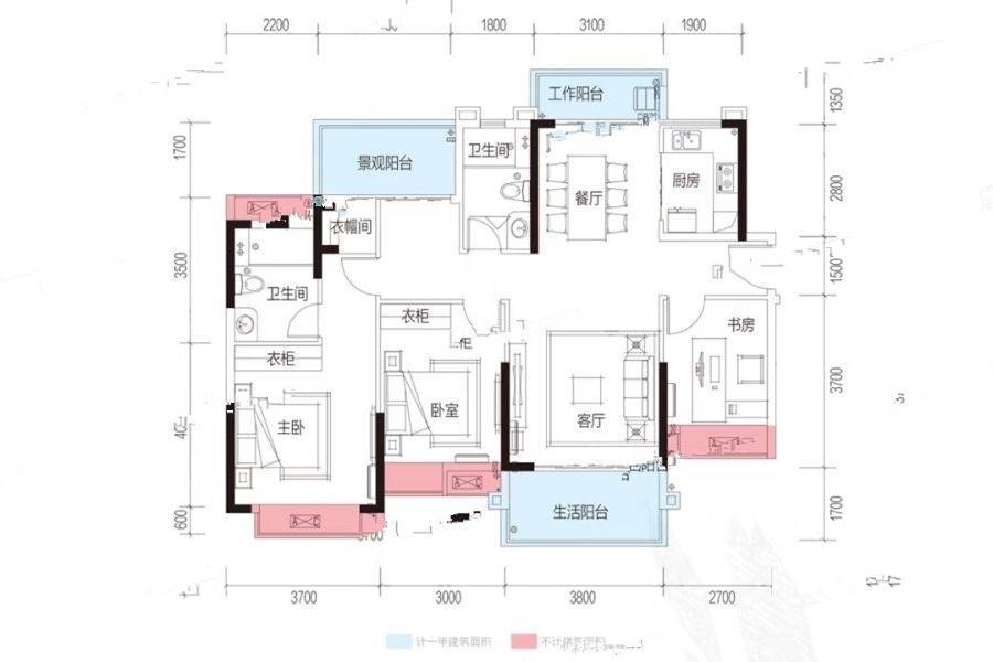 方直东岸3室2厅2卫129.2㎡户型图