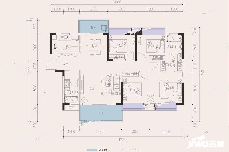 平逸中心城4室2厅2卫136㎡户型图