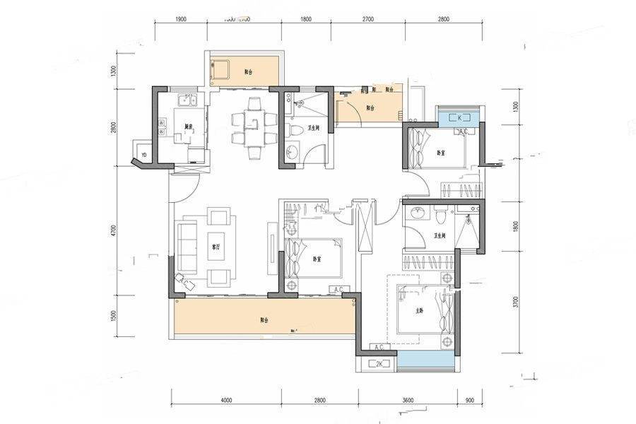 奥园华府3室2厅2卫118㎡户型图