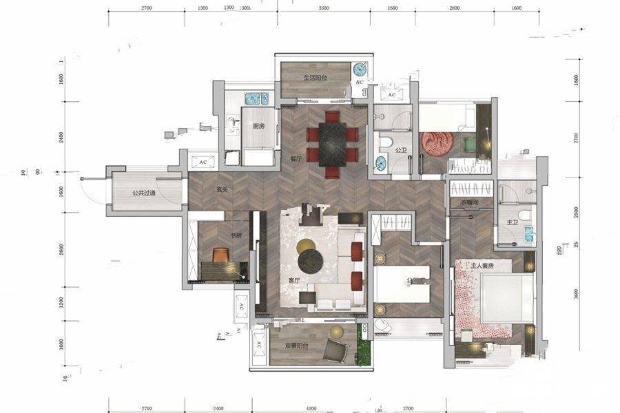 华廷悦府3室2厅2卫110㎡户型图