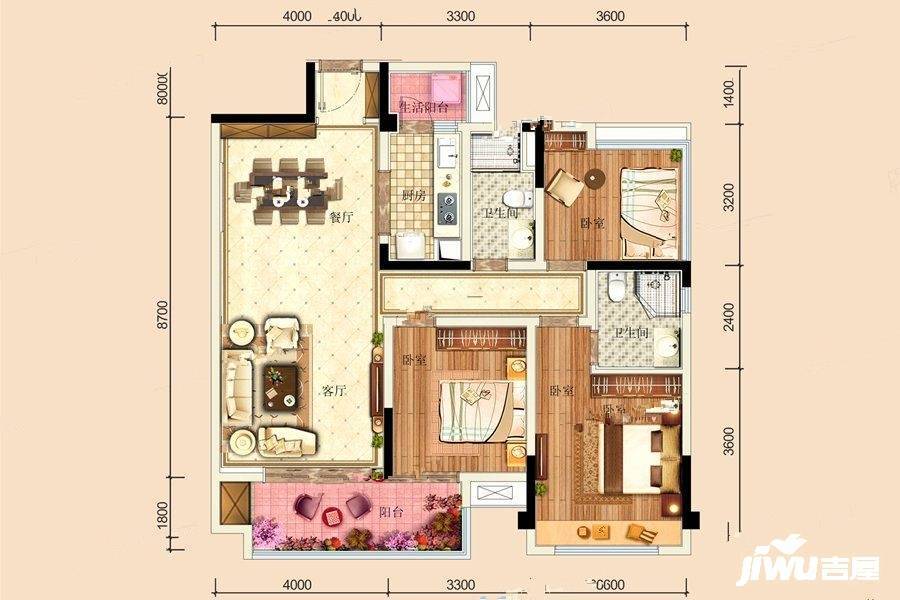 领地蘭台府3室2厅2卫119㎡户型图