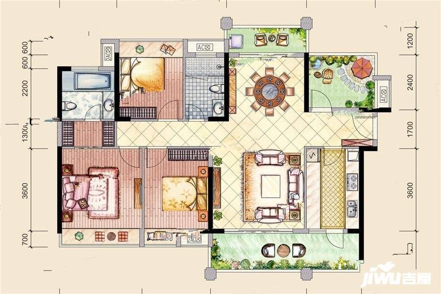 世纪金湖花园3室2厅2卫137㎡户型图