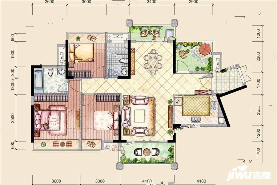 世纪金湖花园3室2厅2卫125㎡户型图