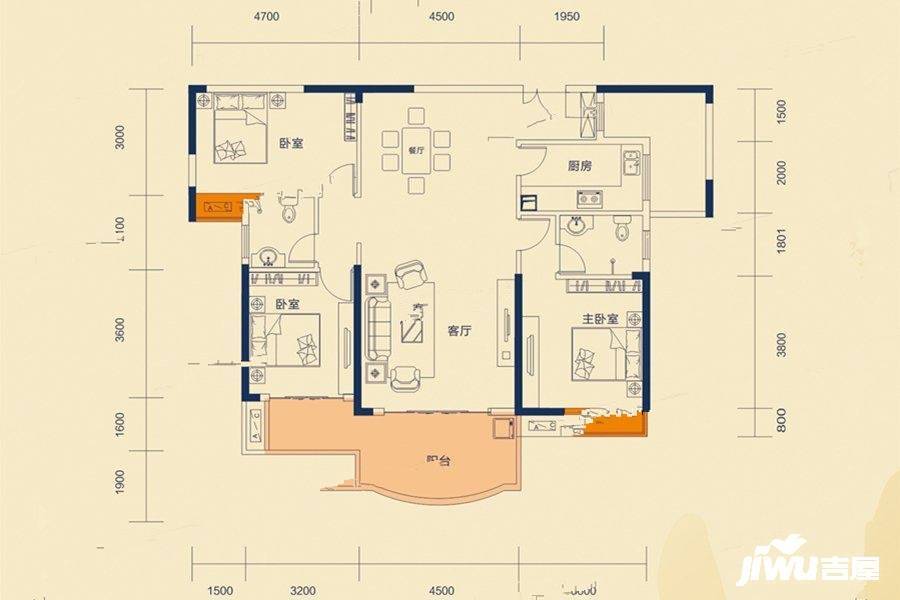 东江豪门3室2厅2卫137.7㎡户型图