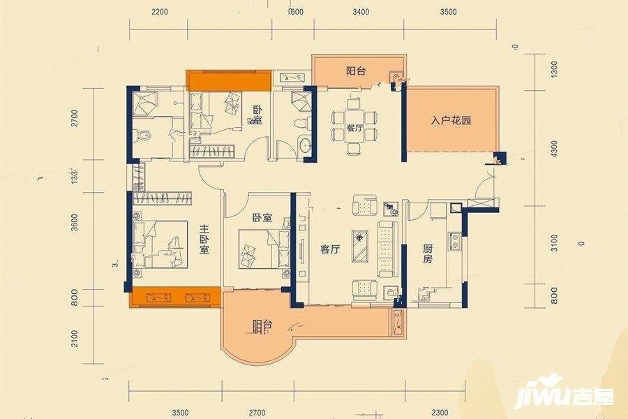 东江豪门3室2厅2卫133.7㎡户型图