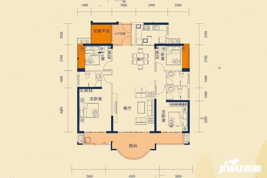 东江豪门4室3厅3卫151.9㎡户型图