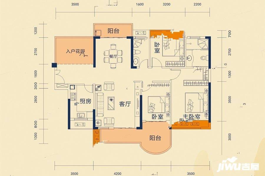 东江豪门3室2厅2卫132.4㎡户型图