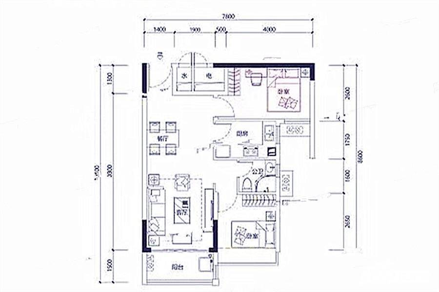 海伦堡中侨公馆2室2厅1卫72㎡户型图