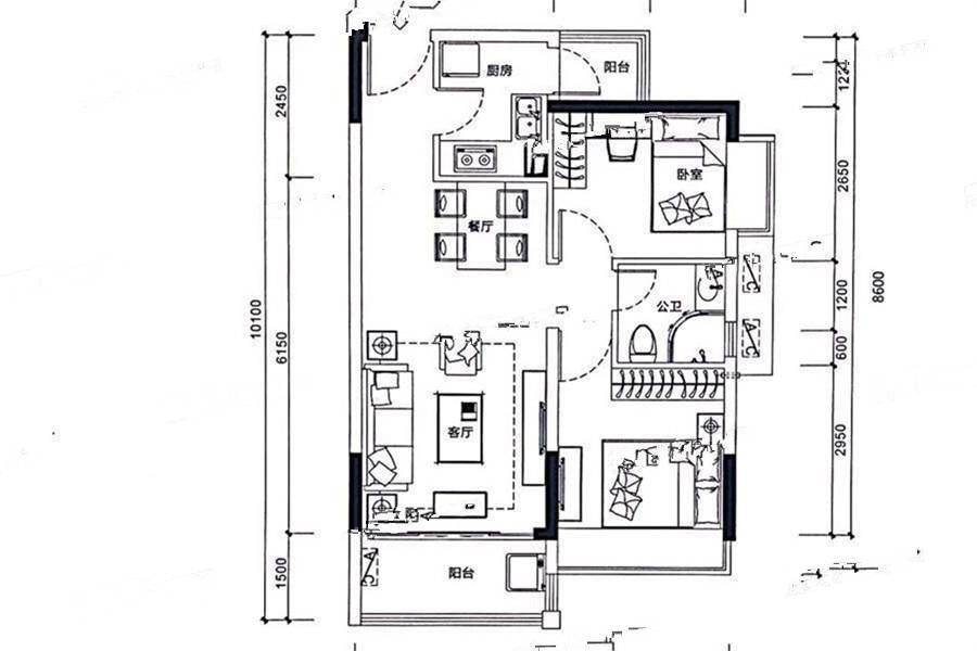 海伦堡中侨公馆2室2厅1卫68㎡户型图