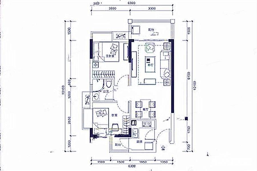 海伦堡中侨公馆2室2厅1卫68㎡户型图