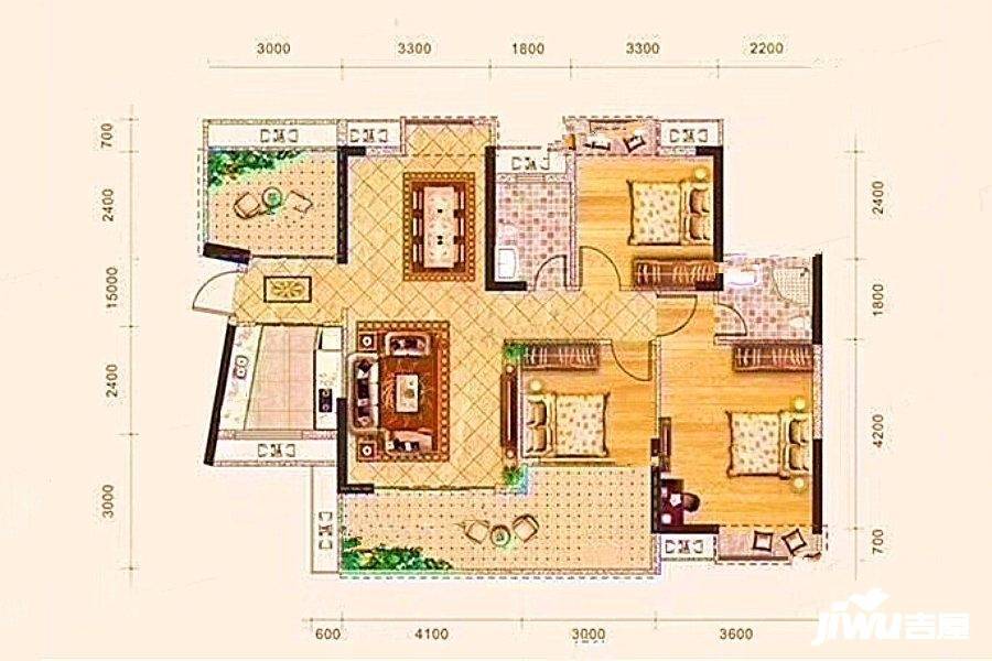 国兆嘉泓公馆3室2厅2卫116.9㎡户型图