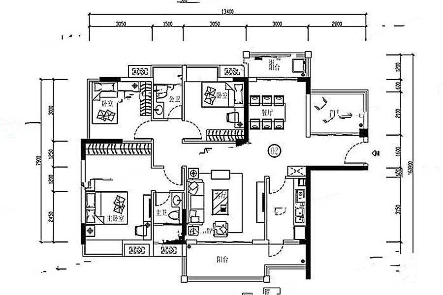 海伦堡中侨公馆2室2厅1卫93㎡户型图