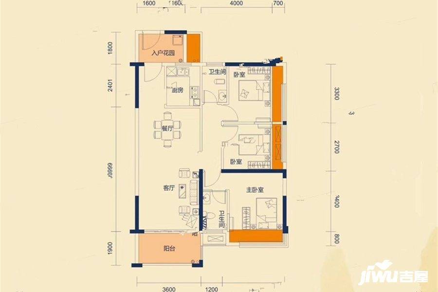 东江豪门3室2厅2卫100㎡户型图