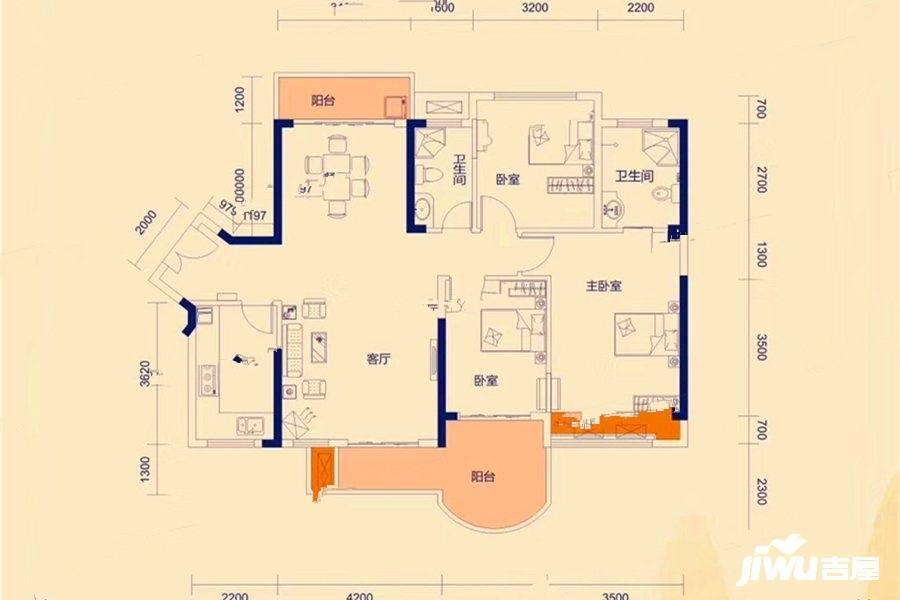 东江豪门3室2厅2卫127㎡户型图