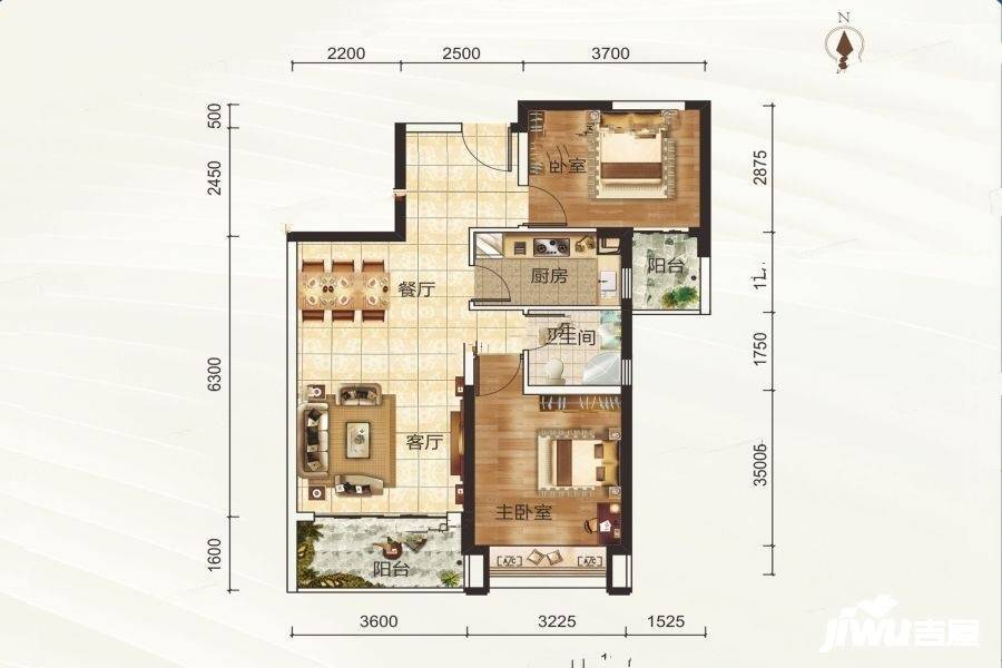 合生上观国际2室2厅1卫83㎡户型图