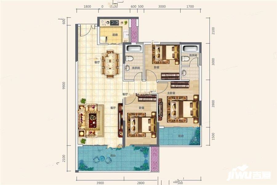 经达御金湾3室2厅2卫119㎡户型图