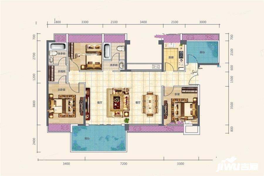 经达御金湾3室2厅2卫128㎡户型图