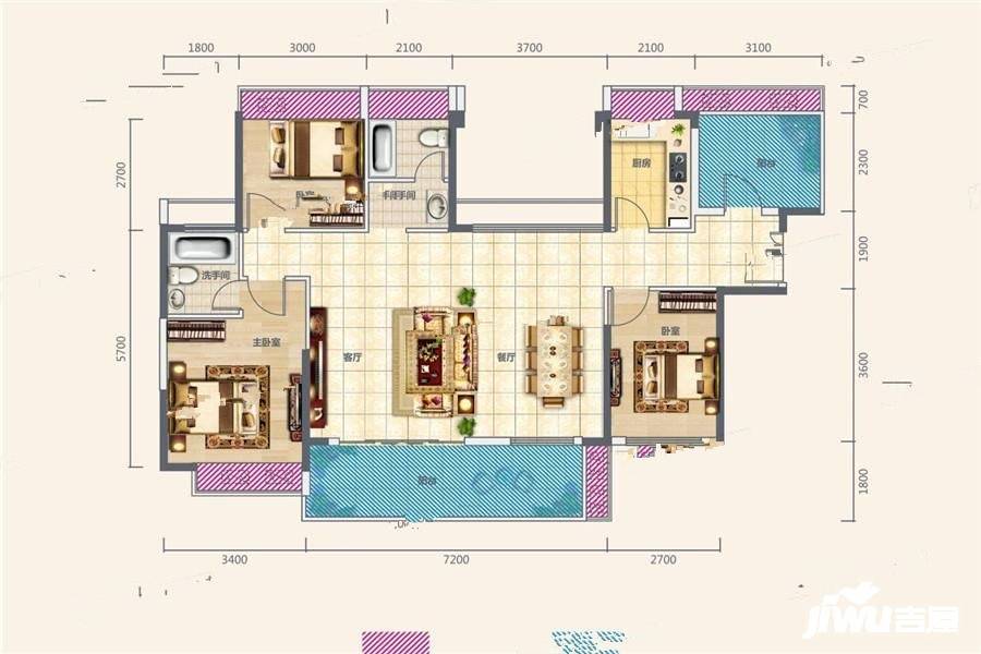 经达御金湾3室2厅2卫123.8㎡户型图