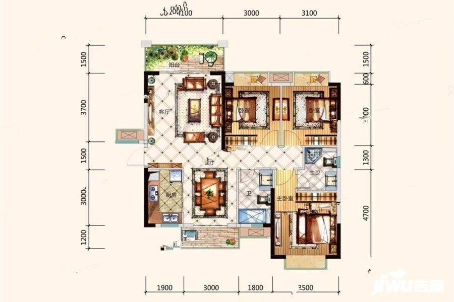 鼎峰公园豪庭3室2厅2卫115.4㎡户型图