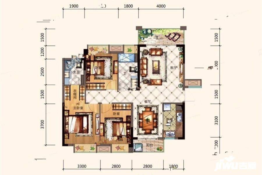 鼎峰公园豪庭3室2厅2卫116.7㎡户型图