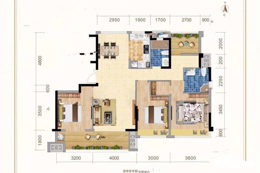 中交香颂花园3室2厅2卫127㎡户型图