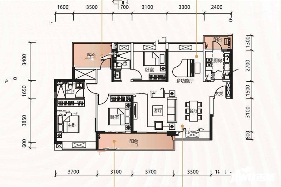 中洲河谷花园3室3厅2卫137㎡户型图