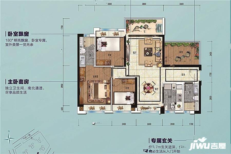 碧桂园珑尚花园3室2厅2卫108㎡户型图