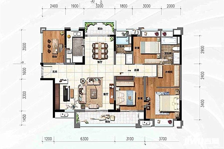 新城鹿江风华4室2厅2卫140㎡户型图